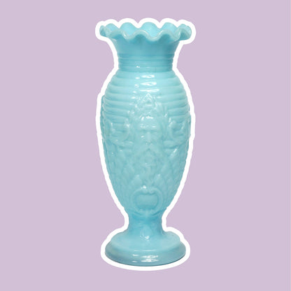 Seltene Vallérysthal Opaline Vase Art Nouveau Glas 4597 Opalglas Milchglas Blau Celeste 1900 1910 Portieux Neptun Poseidon Muschel Nautisch