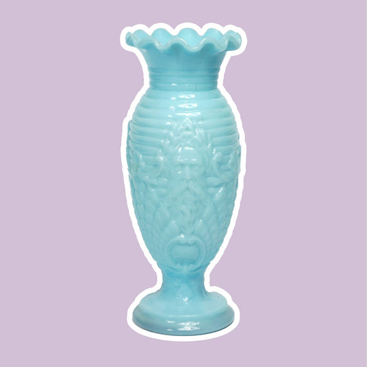 Rare Vallérysthal Opaline Vase Art Nouveau Glass 4597 Opal Glass Frosted Glass Blue Celeste 1900 1910 Portieux Neptune Poseidon Shell Nautical