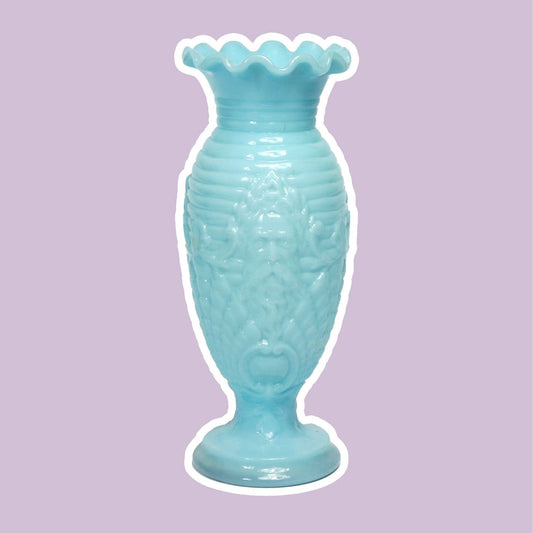 Seltene Vallérysthal Opaline Vase Art Nouveau Glas 4597 Opalglas Milchglas Blau Celeste 1900 1910 Portieux Neptun Poseidon Muschel Nautisch - 2nd home