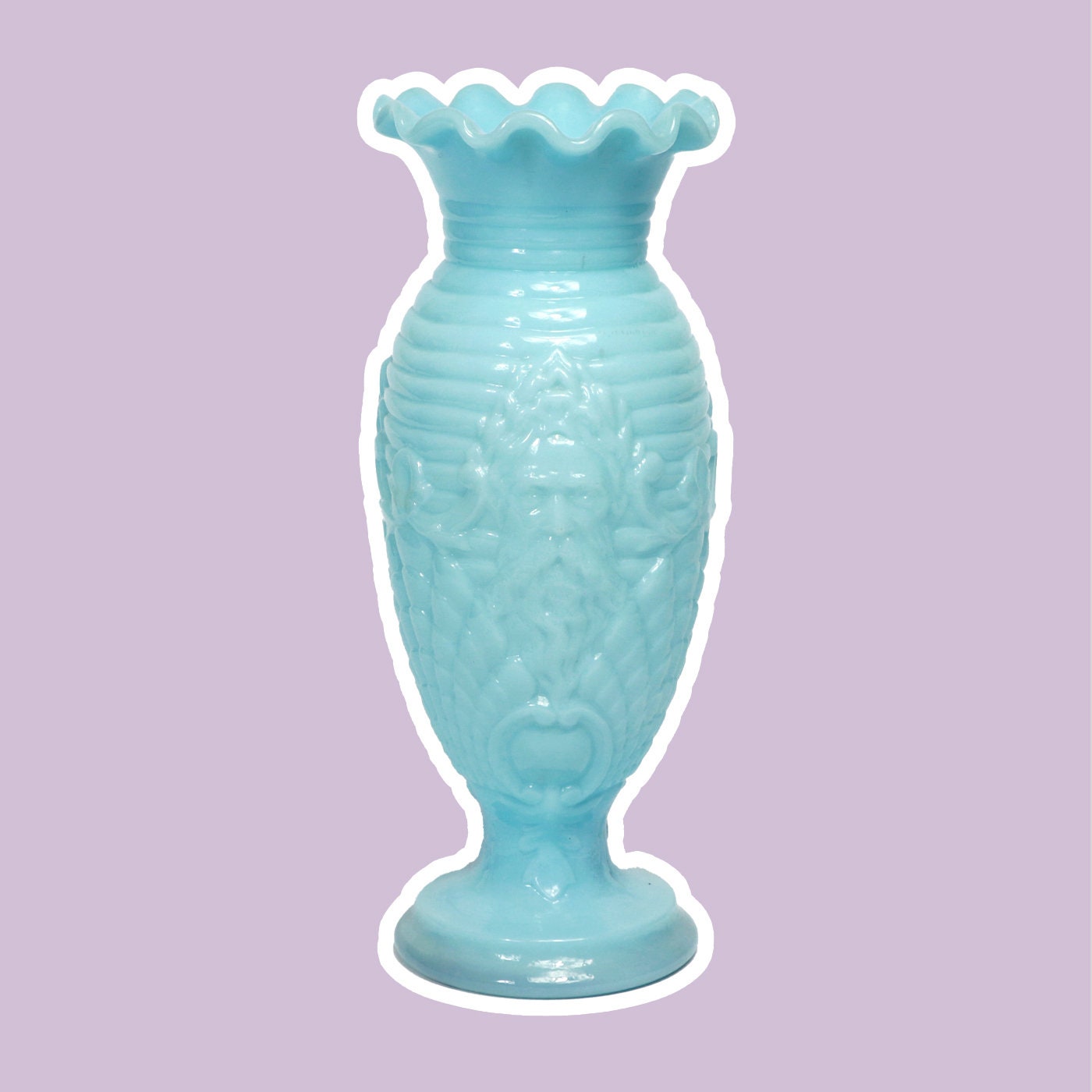 Rare Vase Opaline Vallérysthal Verre Art Nouveau 4597 Verre Opale Verre Lait Bleu Céleste 1900 1910 Portieux Neptune Poséidon Coquillage Nautique