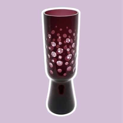 vintage tchèque verre fleur vase boîtier cristal points cercles améthyste violet aubergine violet brutaliste milieu du siècle moderniste 1970