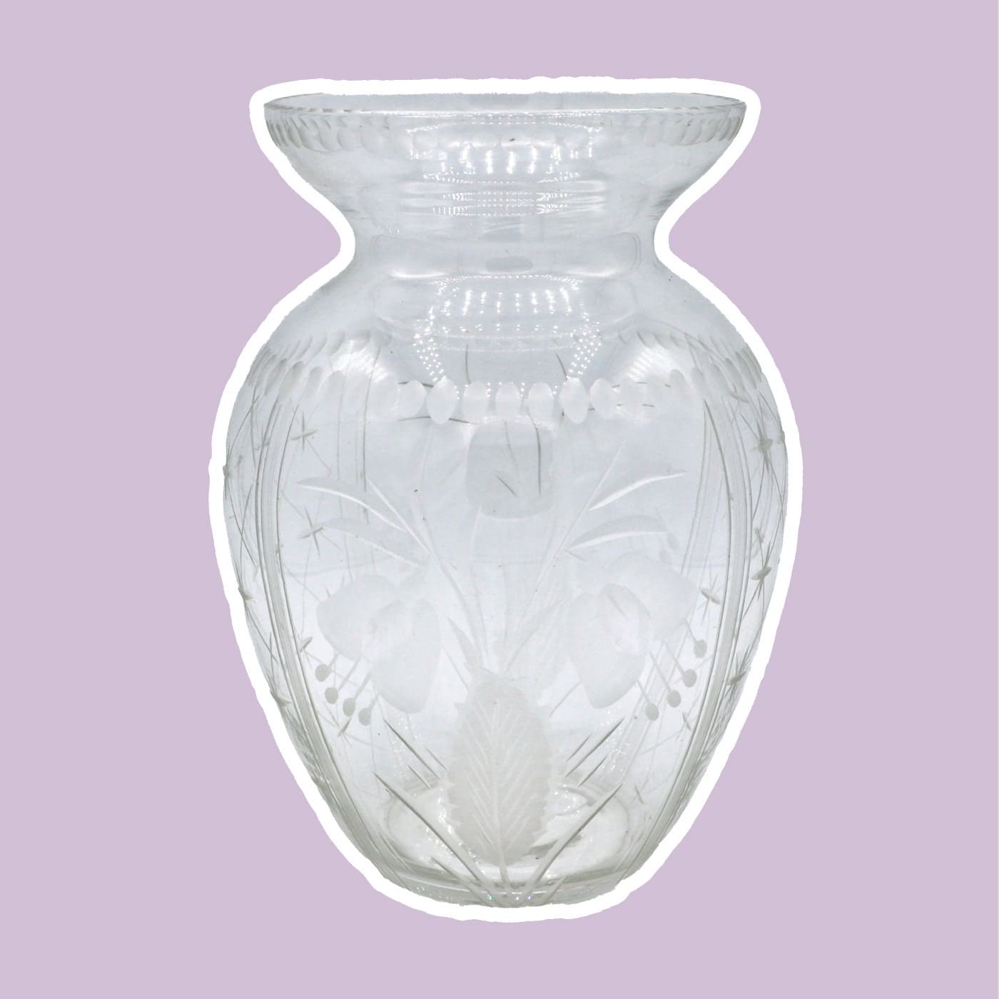 vintage Art Déco 1920 1930 Vase à fleurs Calice Cristal Coupé Points Floraux Lignes de Verre Calice Rayures Bouche Soufflée Coupe 30s 20s