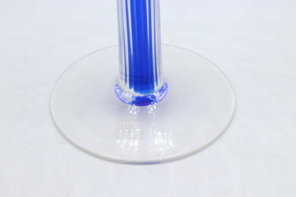 Vintage Glass Candlestick IVV Italy Postmodern Industria Vetraria Valdarnese Ultramarine Blue 80s 90s Memphis Milano Candlestick