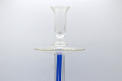 Vintage Glass Candlestick IVV Italy Postmodern Industria Vetraria Valdarnese Ultramarine Blue 80s 90s Memphis Milano Candlestick