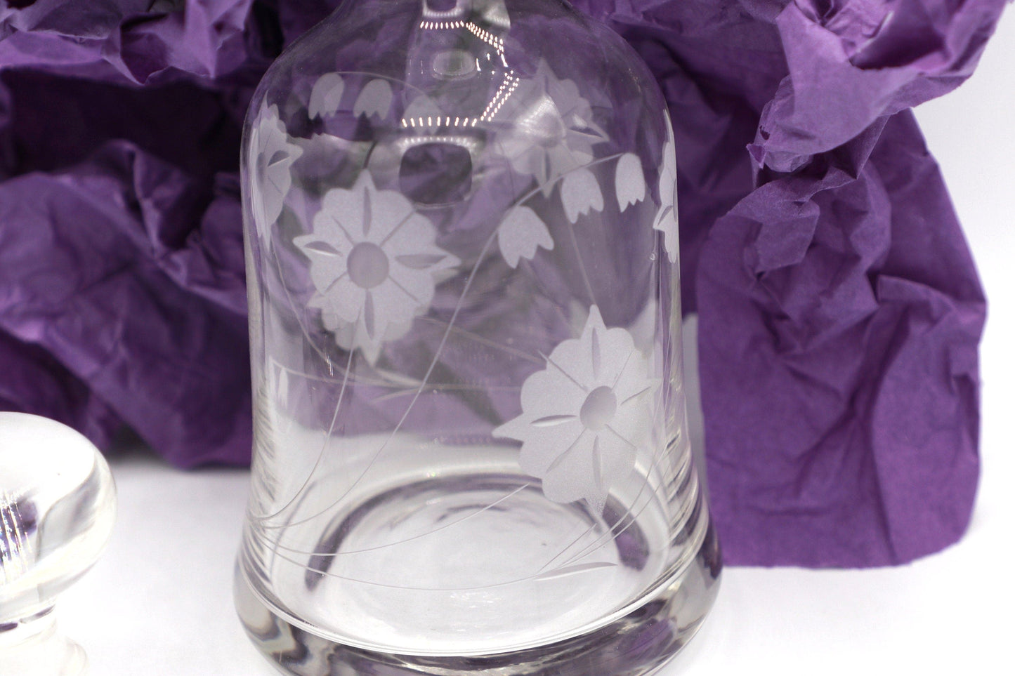 Vintage Art Deco Decanter Carafe Lily of the Valley Flowers 1930 20s 30s Glass Cut Polished