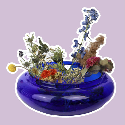 Große Vintage 90er 80er Kobalt Blaue Glas Vase Schale Kreis Rund Kugel Blumenvase Windlicht Y2K - 2nd home