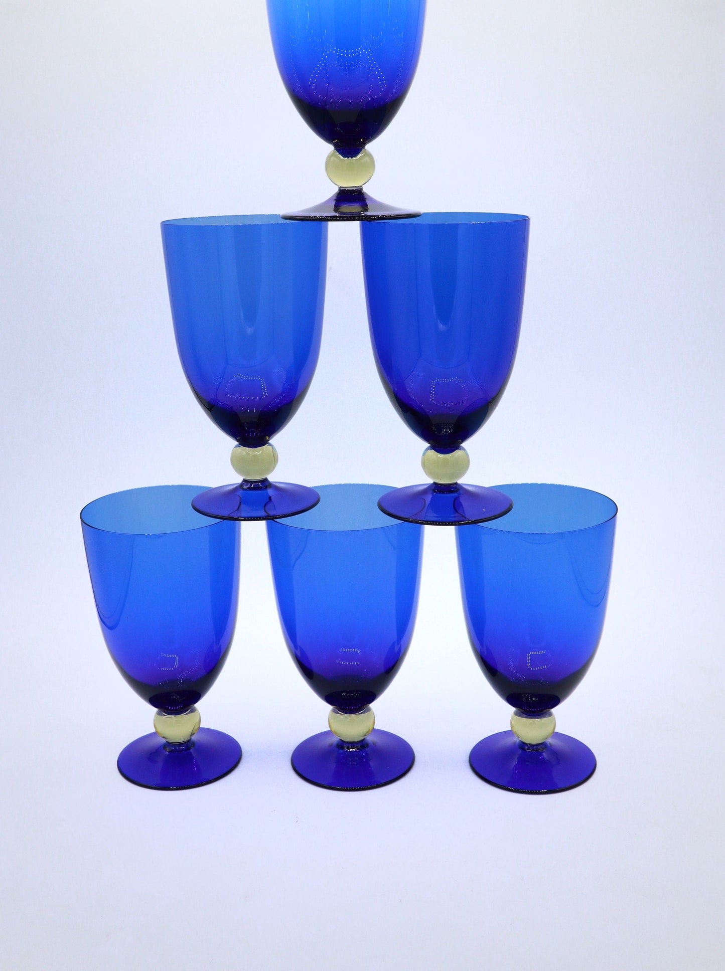 Vintage AJETO Wine Decanter + 6 Wine Glasses Goblets Postmodern Cobalt Ultramarine Blue CZ Bohemia Carafe Red Wine White Wine y2K Murano Memphis