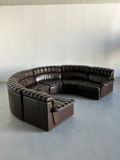 Mid-Century Modern Leather Sofa Snake Sofa in the style of De Sede DS-600 Non-Stop, 1970s West Germany Modular Seating Set Vintage