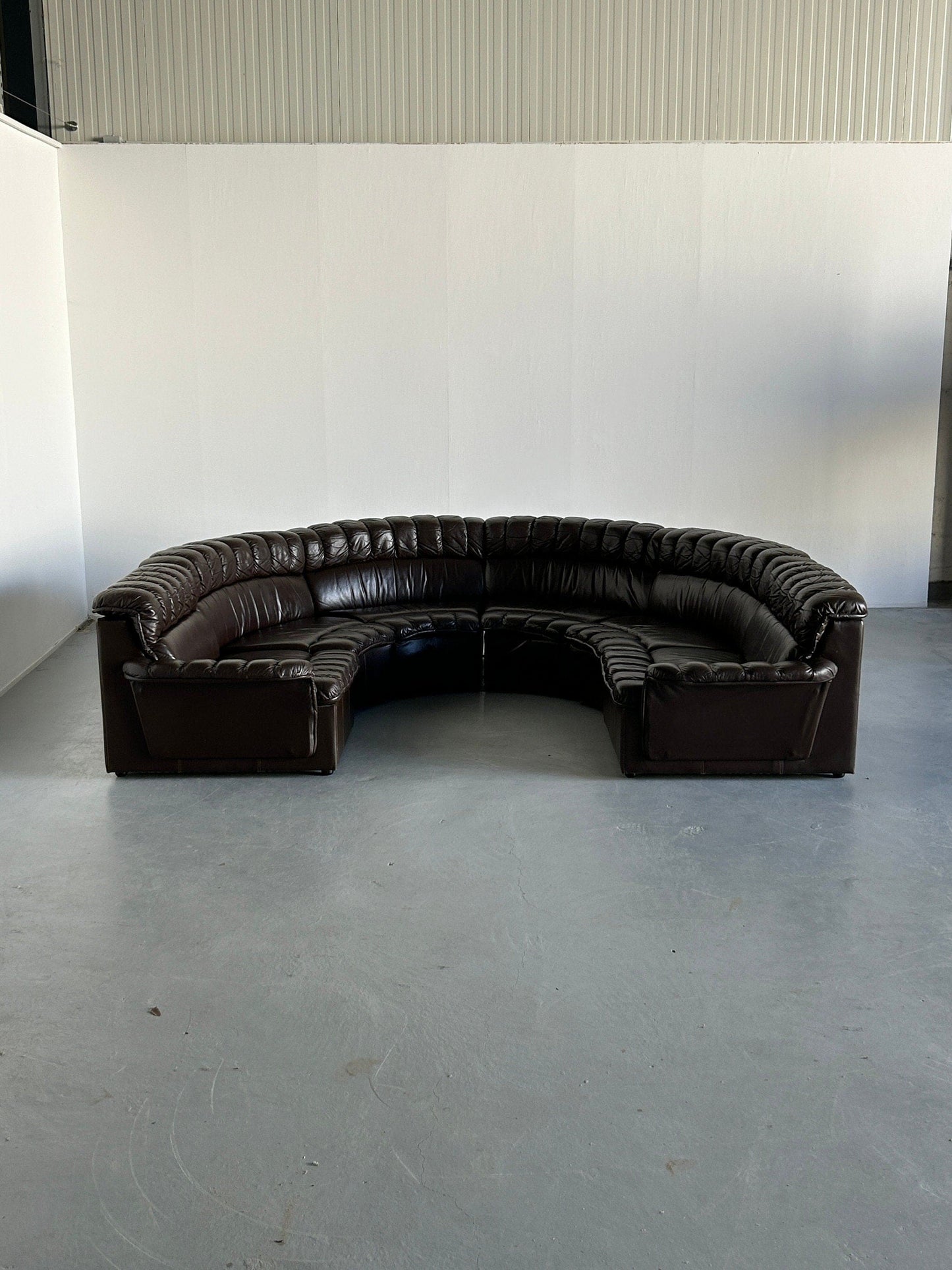 Mid-Century Modern Leather Sofa Snake Sofa in the style of De Sede DS-600 Non-Stop, 1970s West Germany Modular Seating Set Vintage