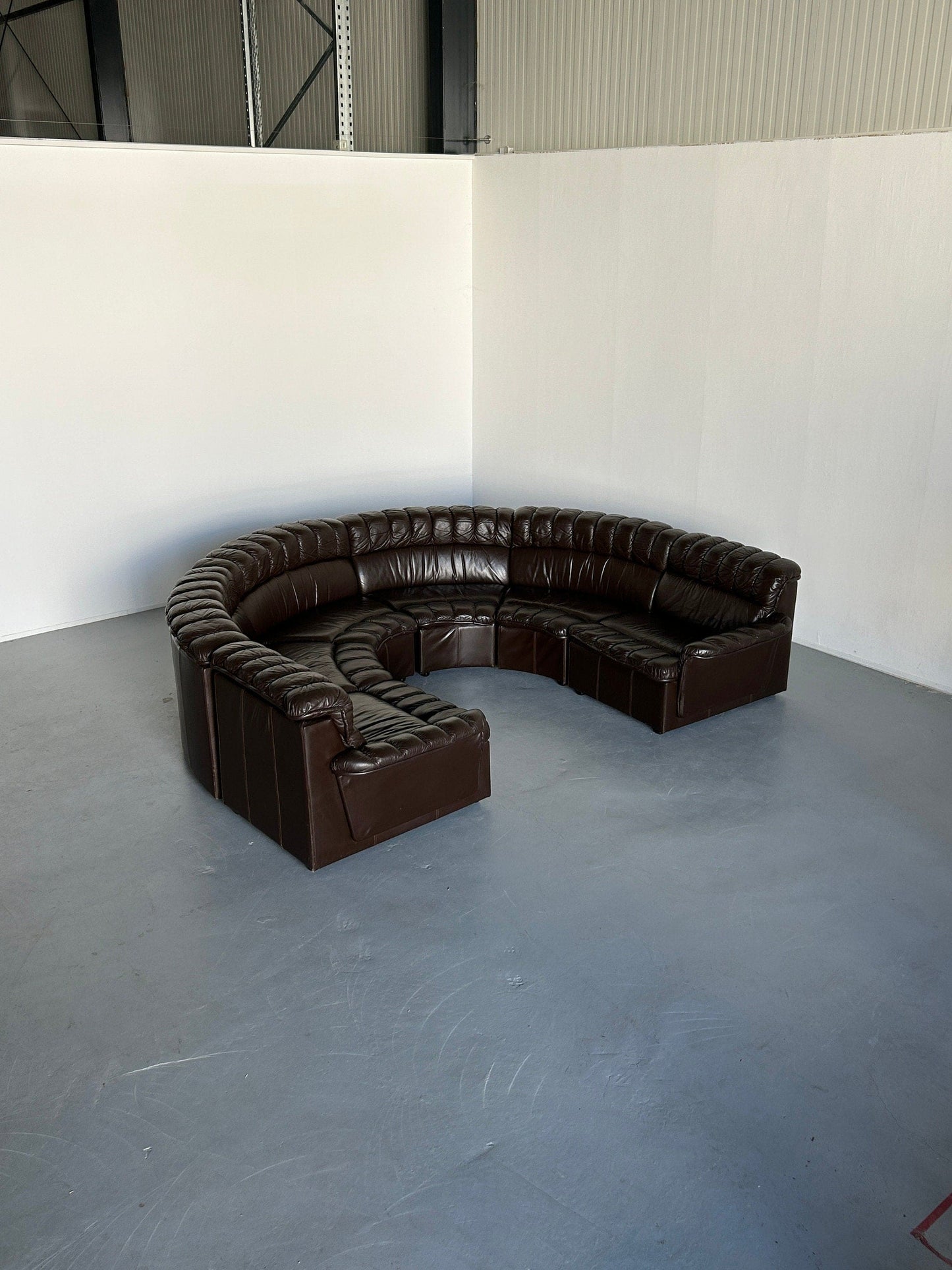 Mid-Century Modern Leather Sofa Snake Sofa in the style of De Sede DS-600 Non-Stop, 1970s West Germany Modular Seating Set Vintage