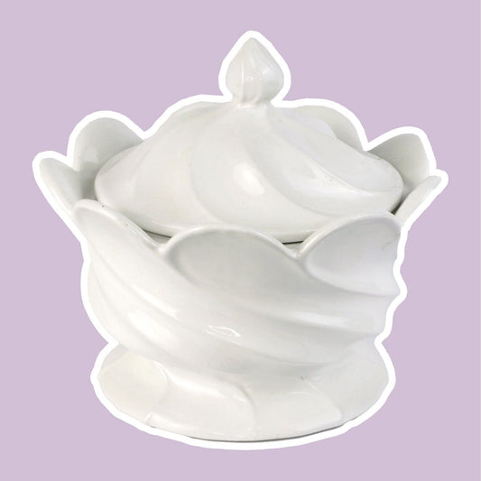 Vintage Ceramic Lidded Jar Candy White Cream Swirl Candy Sweets 70s 80s Kawaii Foodcore Cream Topping Meringue