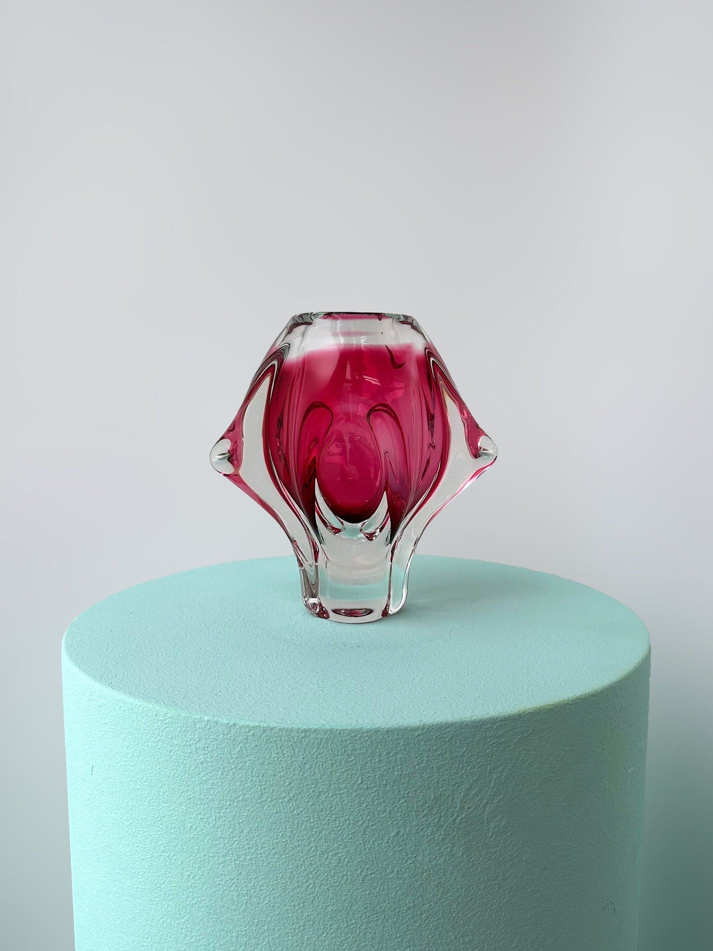 Vintage Vase Josef Hospodka - Chřibská Sklo Glas Cranberry Pink Skrdlovice Sommerso Rot Überfang Böhmen Czechoslovakia Mid Century