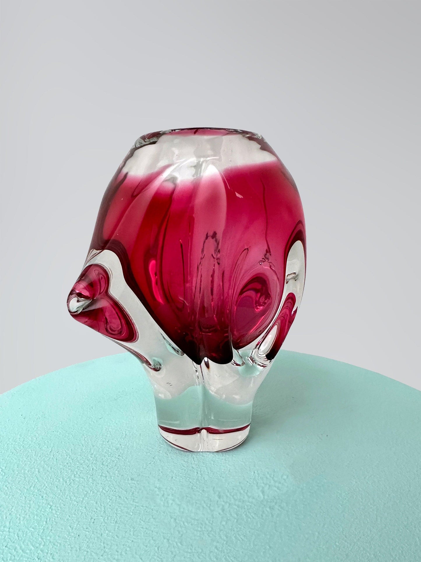 Vintage Vase Josef Hospodka - Chřibská Sklo Glas Cranberry Pink Skrdlovice Sommerso Rot Überfang Böhmen Czechoslovakia Mid Century