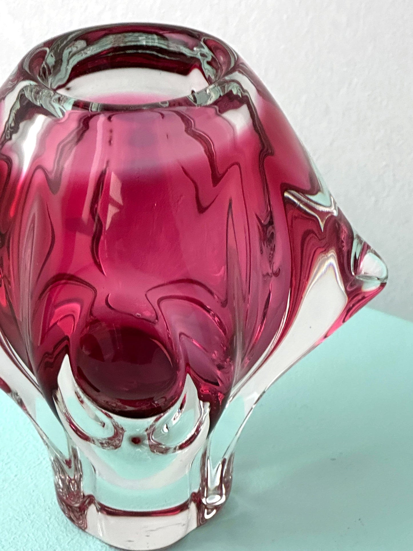 Vintage Vase Josef Hospodka - Chřibská Sklo Glas Cranberry Pink Skrdlovice Sommerso Rot Überfang Böhmen Czechoslovakia Mid Century