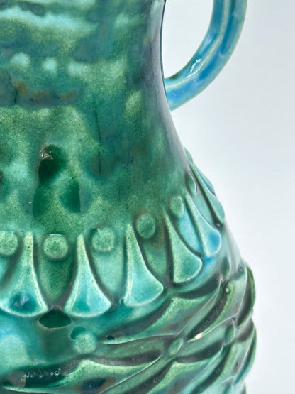 Vaseübelacker en céramique vintage « 1651 20 » années 70 Fat Lava Vert Turquoise Poignée Vase Mid Century Glaze Scheurich Bay MF Karlsruhe Moderniste