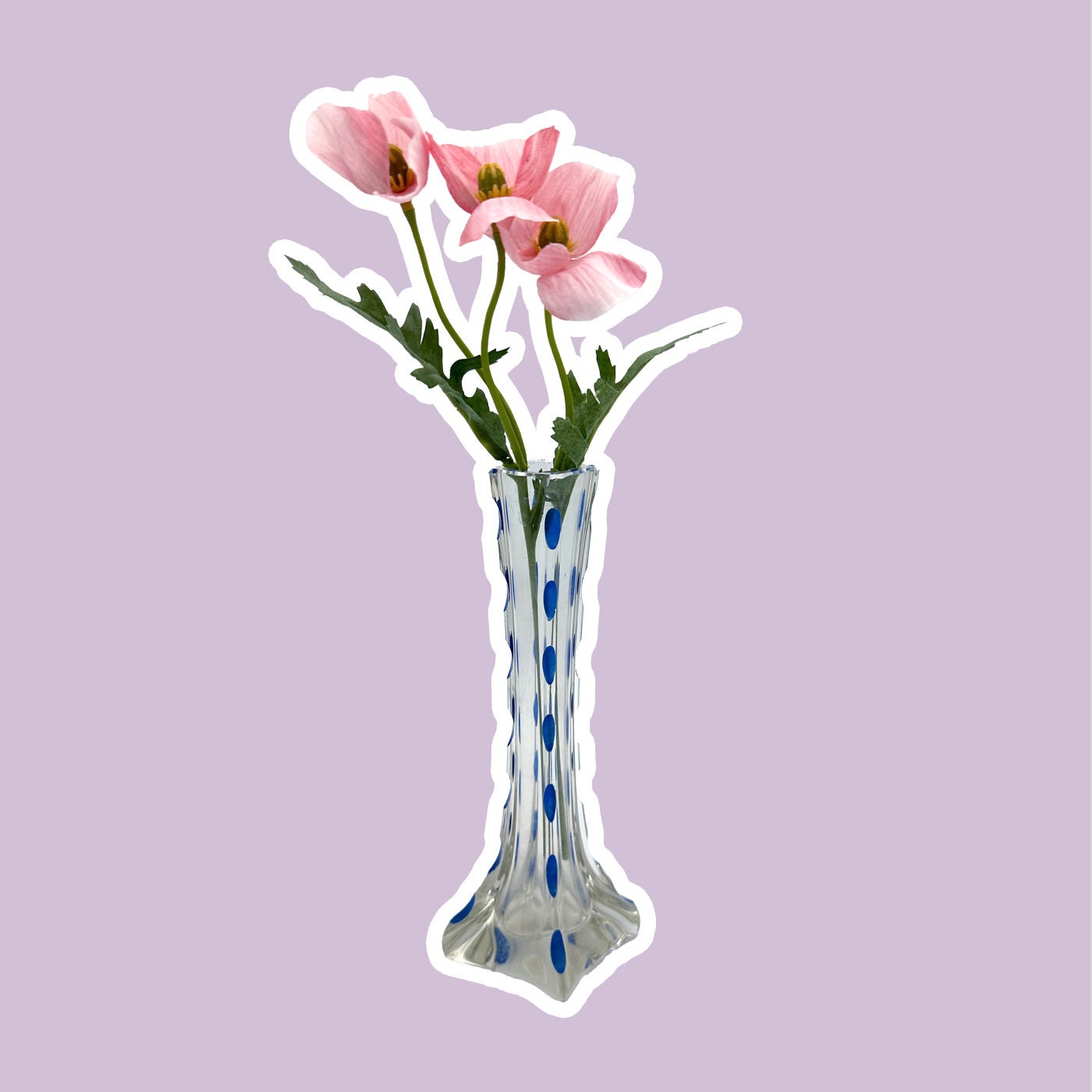 vintage Art Déco Verre Fleur Vase Coupé Points Bleus Superposition Cristal Orchidée Vase Orchidée Grand Étroit Mince Solifleur Art Nouveau