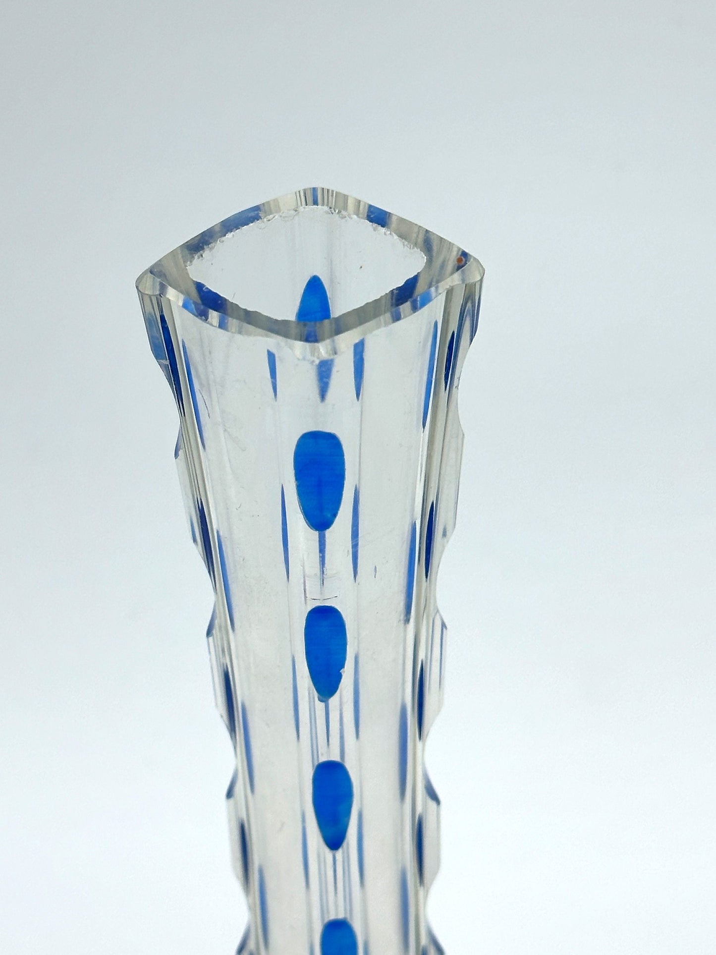 vintage Art Déco Verre Fleur Vase Coupé Points Bleus Superposition Cristal Orchidée Vase Orchidée Grand Étroit Mince Solifleur Art Nouveau