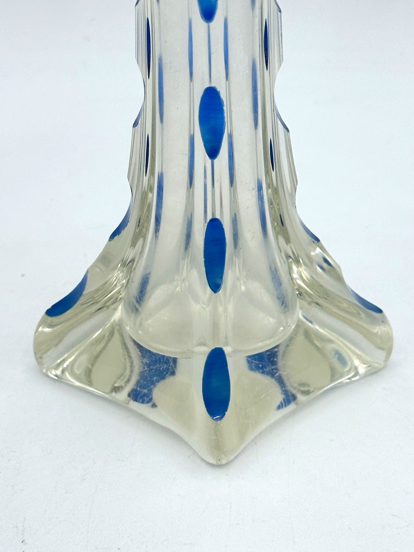 vintage Art Déco Verre Fleur Vase Coupé Points Bleus Superposition Cristal Orchidée Vase Orchidée Grand Étroit Mince Solifleur Art Nouveau