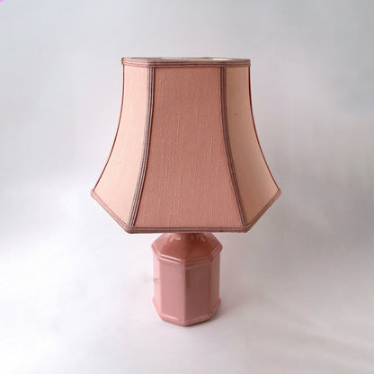 Vintage Pink Ceramic Table Lamp Old Hollywood Regency Style Kitsch Kawaii Salmon Pink 70s 1970 Glass Lampshade