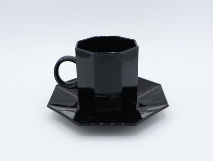 KAFFEE Tassen M Arcoroc Octime Schwarz Glas Tee Frankreich Set 80er 90er Luminarc France Art Deco Revival