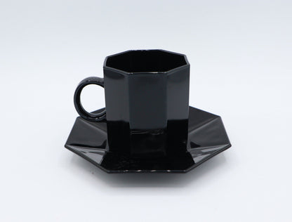 6 Octime COFFEE M Cups Arcoroc Black Glass Tea France Set 80s 90s Luminarc France Art Deco Revival