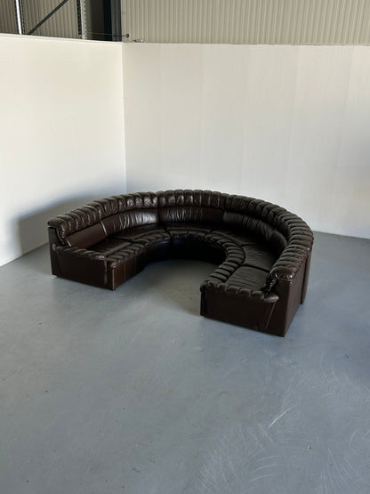 Mid-Century Modern Leather Sofa Snake Sofa in the style of De Sede DS-600 Non-Stop, 1970s West Germany Modular Seating Set Vintage