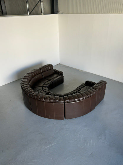 Mid-Century Modern Leather Sofa Snake Sofa in the style of De Sede DS-600 Non-Stop, 1970s West Germany Modular Seating Set Vintage