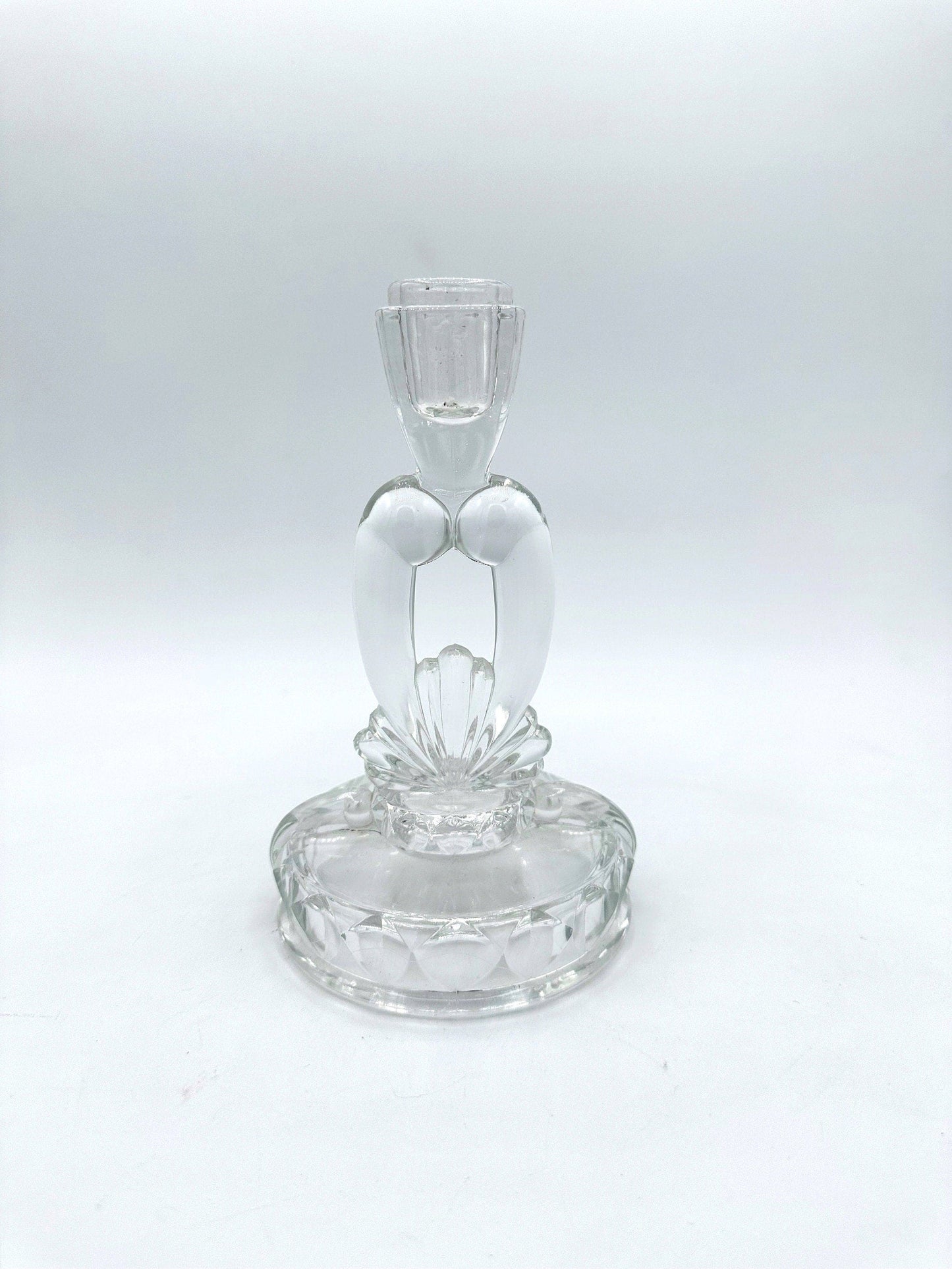 Vintage Art Deco Revival Glass Candlestick Candle Holder 80s 1980 80s Floral Matt Satin Frosted Shell Maritime Nautical