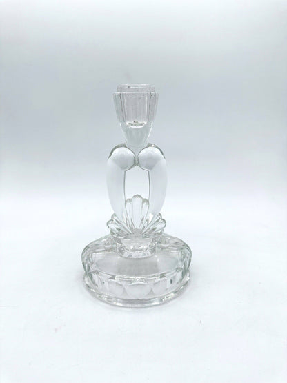 Vintage Art Deco Revival Glass Candlestick Candle Holder 80s 1980 80s Floral Matt Satin Frosted Shell Maritime Nautical