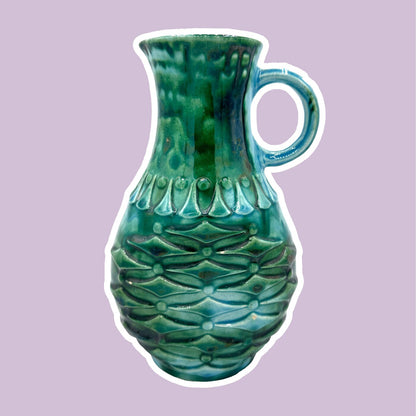 Vintage Ceramic Vase Übelacker "1651 20" 70s Fat Lava Green Turquoise Handle Vase Mid Century Glaze Scheurich Bay MF Karlsruhe Modernist