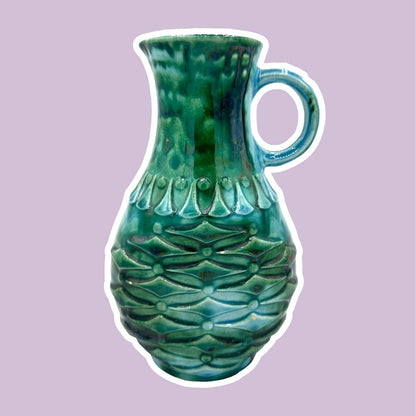 Vintage Ceramic Vase Übelacker "1651 20" 70s Fat Lava Green Turquoise Handle Vase Mid Century Glaze Scheurich Bay MF Karlsruhe Modernist