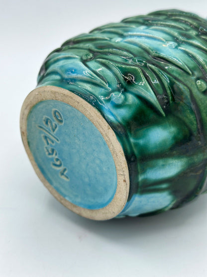 Vaseübelacker en céramique vintage « 1651 20 » années 70 Fat Lava Vert Turquoise Poignée Vase Mid Century Glaze Scheurich Bay MF Karlsruhe Moderniste