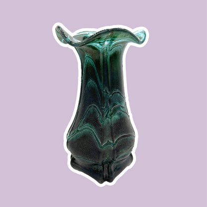 Vase à fleurs en verre vintage Vert Art Nouveau Weinfurtner Glashütten Allemagne Vase en tourmaline irisée années 80 90