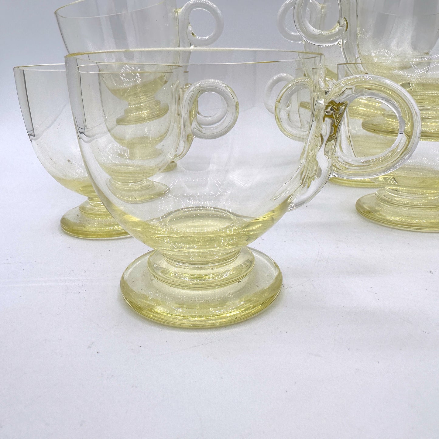 Vintage Art Deco Bowle Set Glas Citrin Gelb Tasse Schale Vase 30er Bohemia CZ Bauhaus 1930 Schüssel