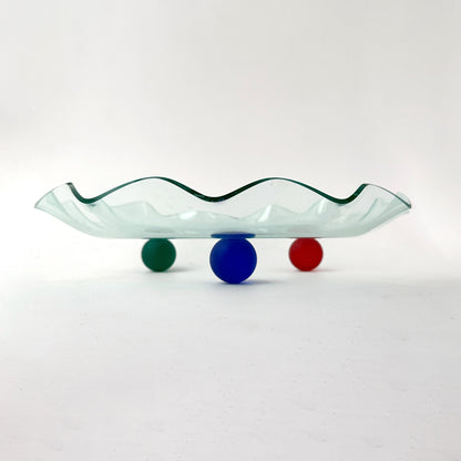 Vintage Postmoderne Schale Montana Dessert Plexi Glas Wellenrand Mintgrün Rot Blau Gelb Memphis Milano Stil 80er 90er Ettore Sottsass