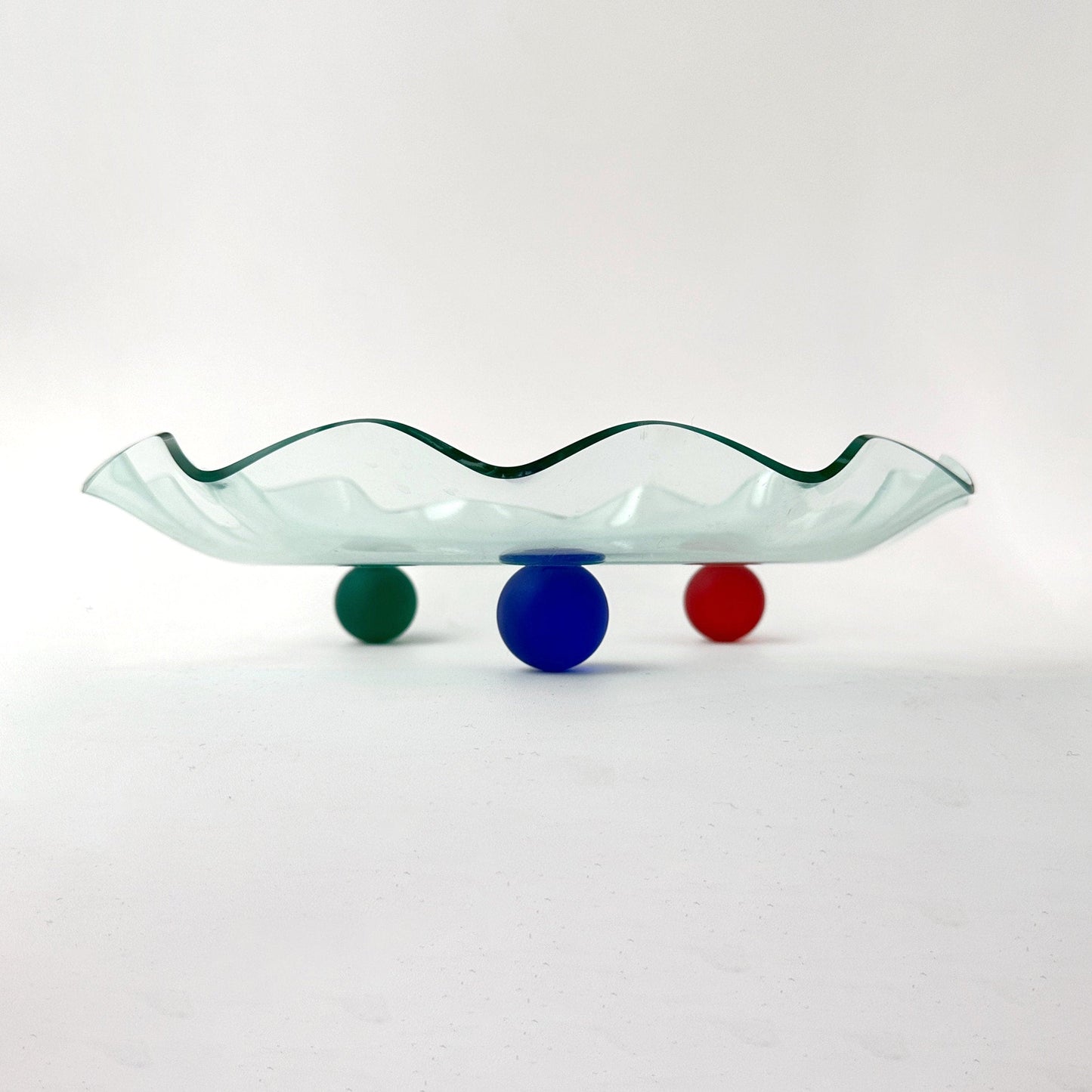 Vintage Postmodern Bowl Montana Dessert Plexi Glass Wave Edge Mint Green Red Blue Yellow Memphis Milano Style 80s 90s Ettore Sottsass