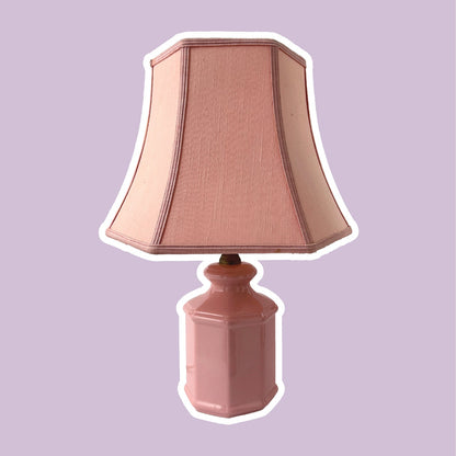 Vintage Pink Ceramic Table Lamp Old Hollywood Regency Style Kitsch Kawaii Salmon Pink 70s 1970 Glass Lampshade