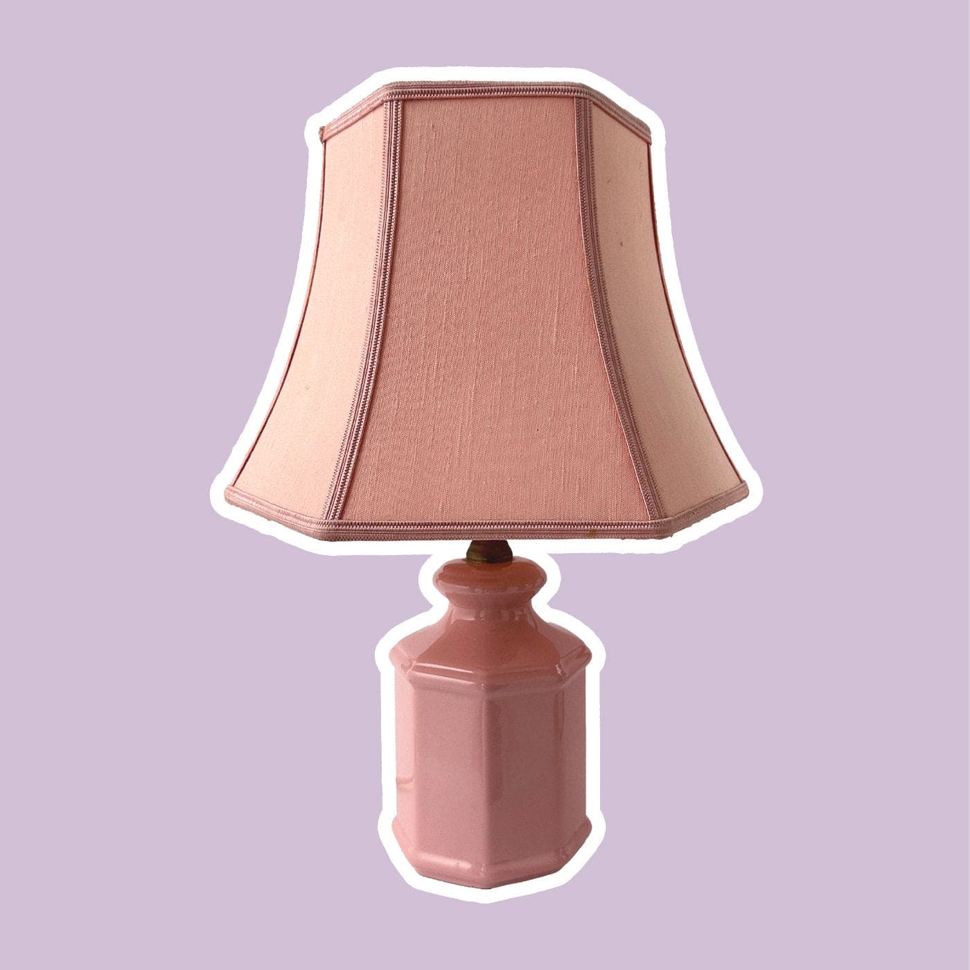 Vintage Rosa Keramik Tisch Lampe Old Hollywood Regency Stil Kitsch Kawaii Lachs Pink 70er 1970 Glas Lampenschirm - 2nd home