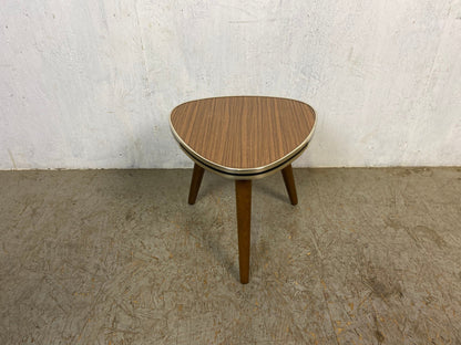 Great tripod flower stool with formica top in vintage wood decor