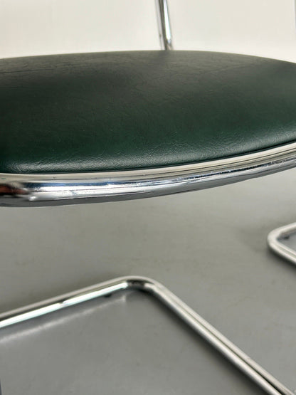 1 of 6 Bauhaus Design Chrome Tube and Green Faux Leather Cantilever Chairs, 1980s Italy Vintage