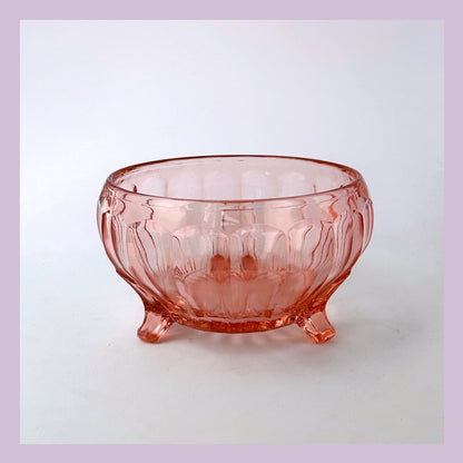 Vintage Art Deco Bonboniere Fußschale Rosa Rosalin Glas Pressglas Floral Blumen 30er Art Deco Facetten