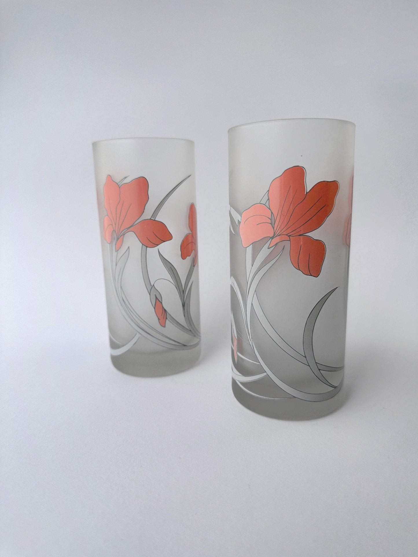 Vintage 6 Italienische Trinkgläser By Cerve Italia Art Deco Revival Blumen Floral Muster Dekor Glas 80er 1980 Matt Satin