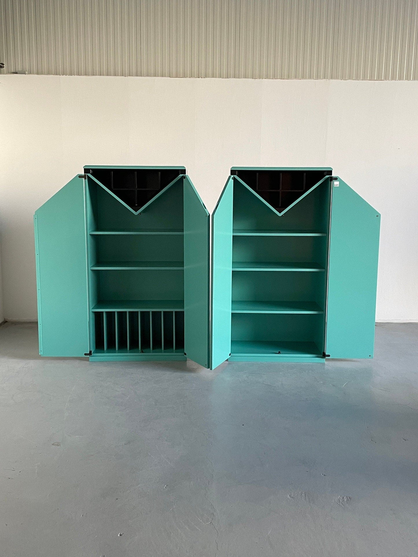 Set of 2 Postmodern Memphis Style Mint Green Bar Cabinets by KAPO Möbelwerkstätten, 1980s Austria Vintage