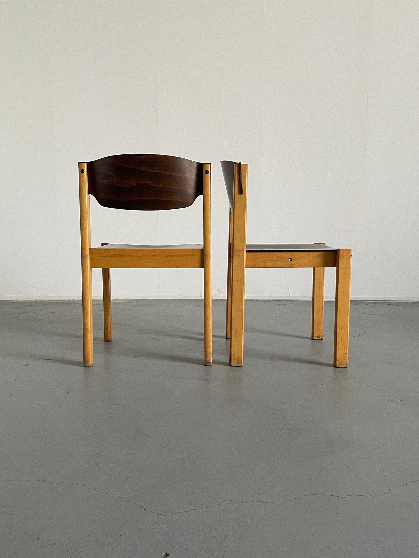 Chaises de salle à manger empilables ou chaises visiteurs dans le style de Roland Rainer, hêtre et contreplaqué teinté, vintage Allemagne des années 1970