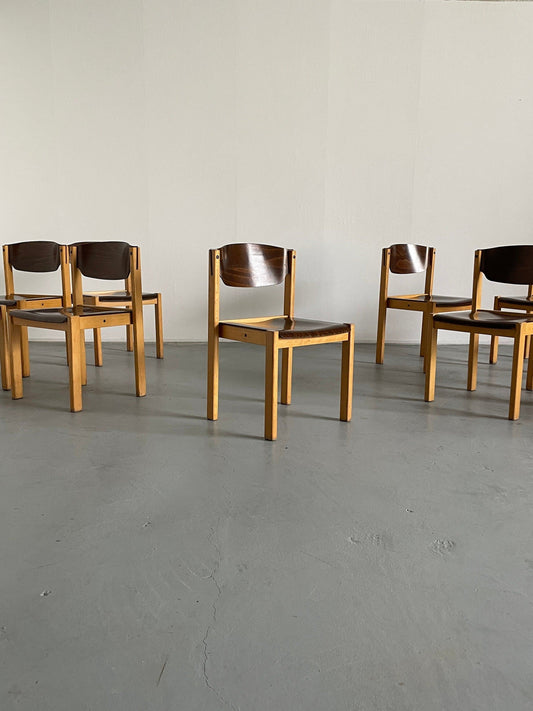 Chaises de salle à manger empilables ou chaises visiteurs dans le style de Roland Rainer, hêtre et contreplaqué teinté, vintage Allemagne des années 1970