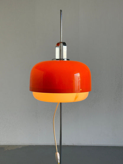 Lampadaire réglable aux champignons orange 'Medusa' conçu par Harvey Guzzini pour Meblo, Yougoslavie des années 1970 Vintage moderne du milieu du siècle