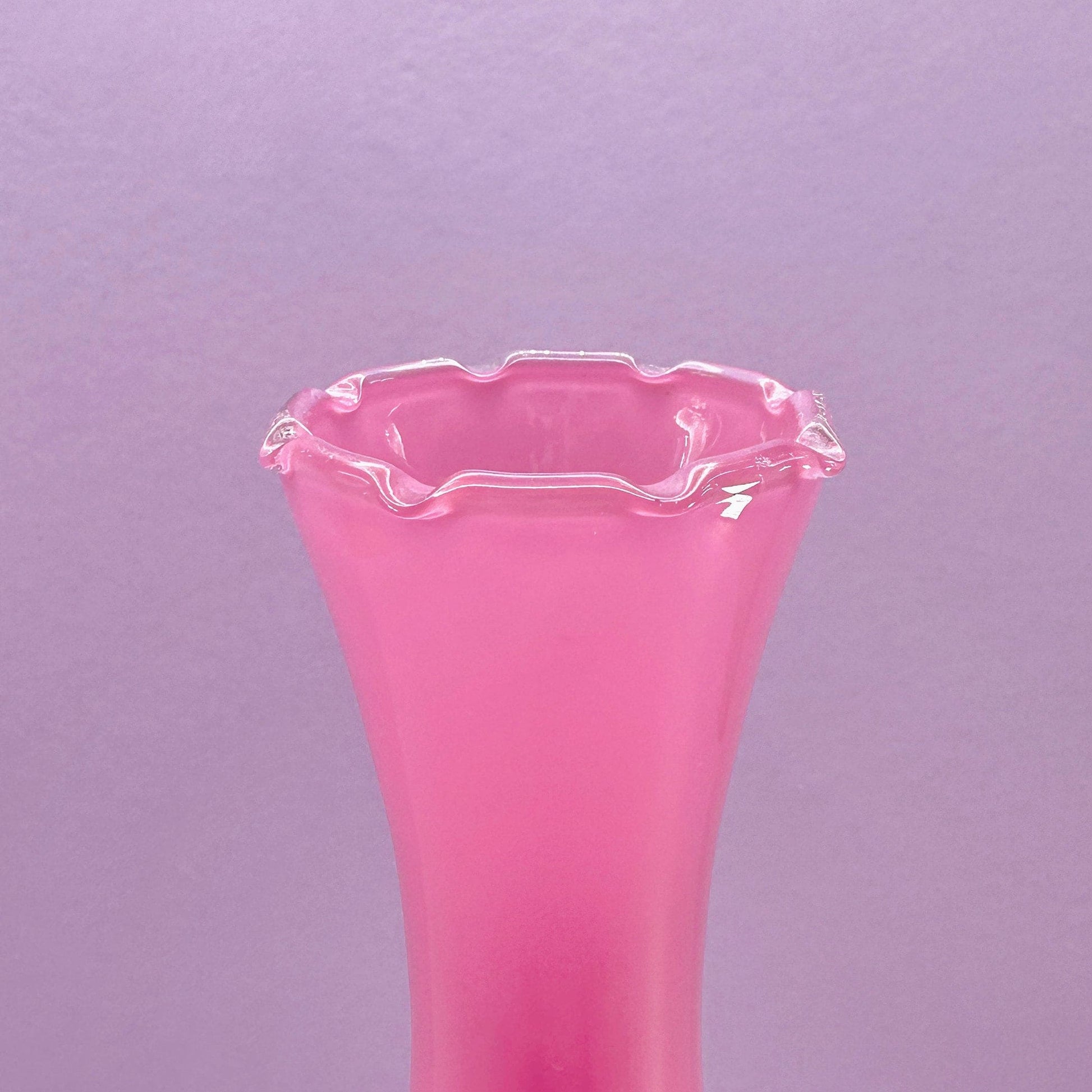 Vintage Murano Glas Vase Rosa Italien MCM Empoli Opalina Filigrana 70er 70s 1970 Glas Fiorentina Milchglas Solifleur Solo Fiore Schmal - 2nd home