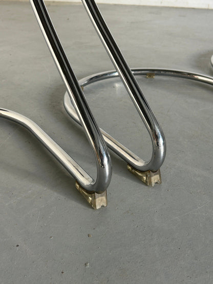 1 of 4 Italian Space Age chromed tubular steel cantilever chairs in the style of Willy Rizzo for Cidue, 1980s Italy Vintage