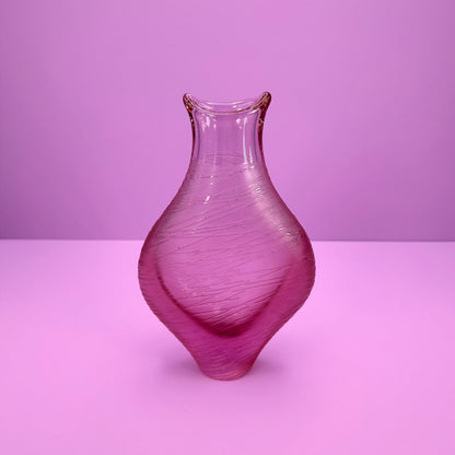 Vintage Vase Bohemia Czech Alexandrite Glass Stripes Matted Neodymium Zelezny Brod ZBS Miroslav Klinger Železnobrodské sklárny Lilac Pink