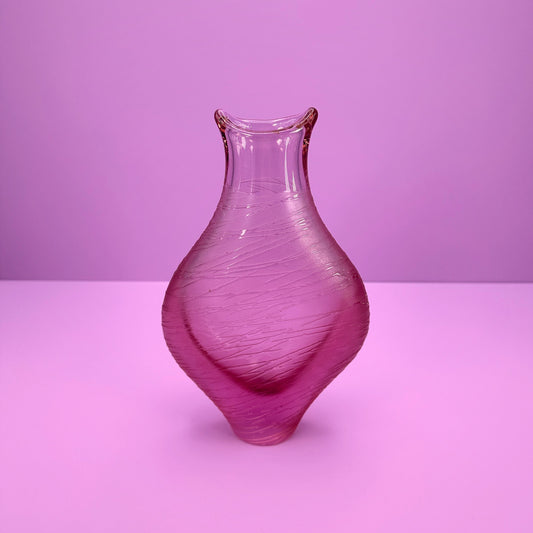 Vintage Vase Bohemia Czech Alexandrite Glass Stripes Matted Neodymium Zelezny Brod ZBS Miroslav Klinger Železnobrodské sklárny Lilac Pink